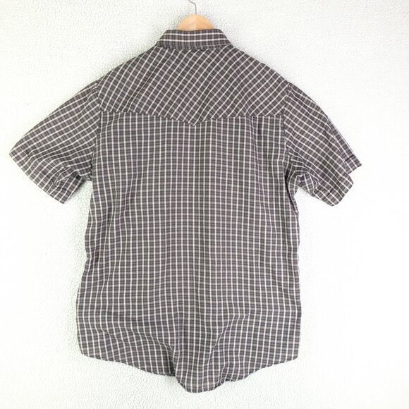 Vintage Western Shirt Mens Large Black White Plaid Short Sleeve Pearl Snap - Picture 3 of 7